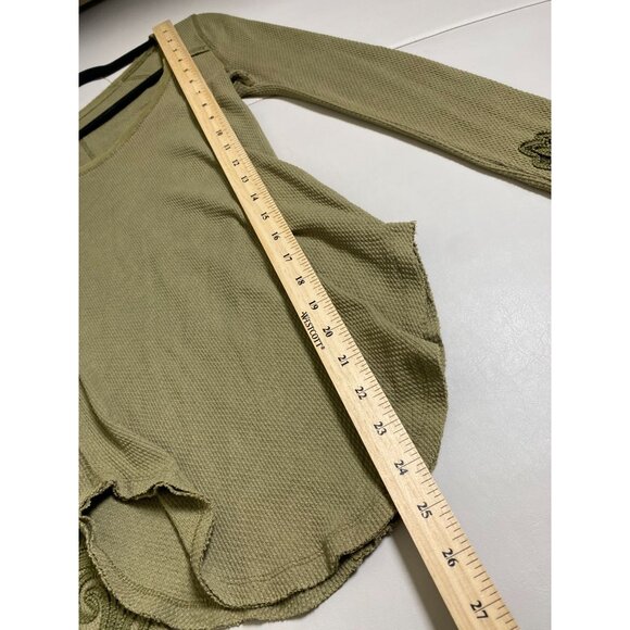 Free People Masquerade Cuff Thermal Sweater Size Small Olive Green Waffle Knit - Picture 6 of 15